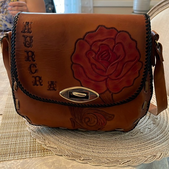 Leather Mexican Tooled Bag New with Roses - Picture 1 of 4